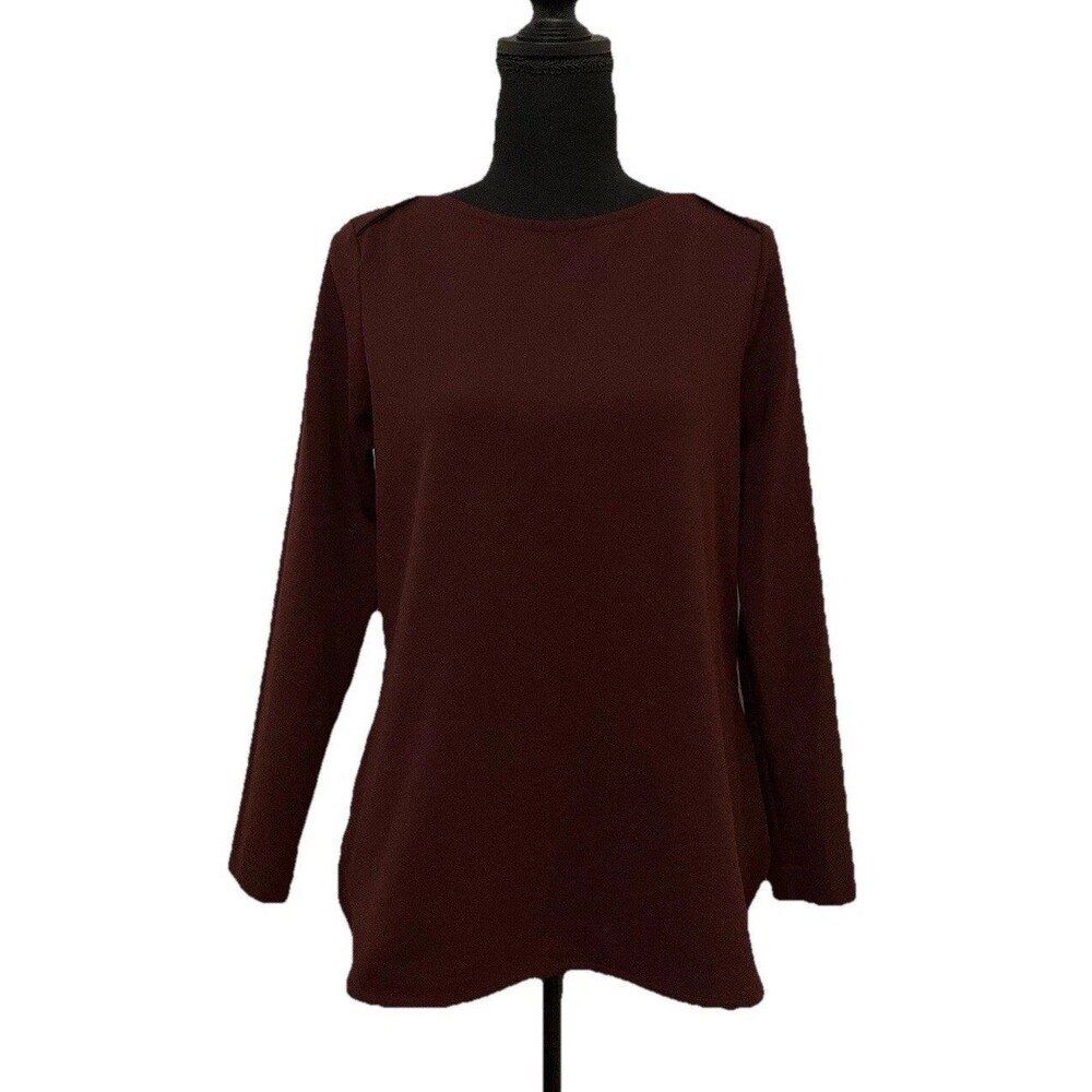 Ann Taylor Womens Size XS Top Burgundy Boat Neck Long Sleeves Stretch